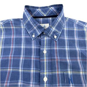 Johnnie-O Hangin Out Shirt Men M Blue Plaid Long Sleeve Button Down Oxford OCBD